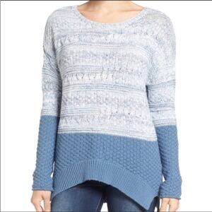 Caslon Blue & White Colorblock Split Hem Sweater, EUC, Size Small